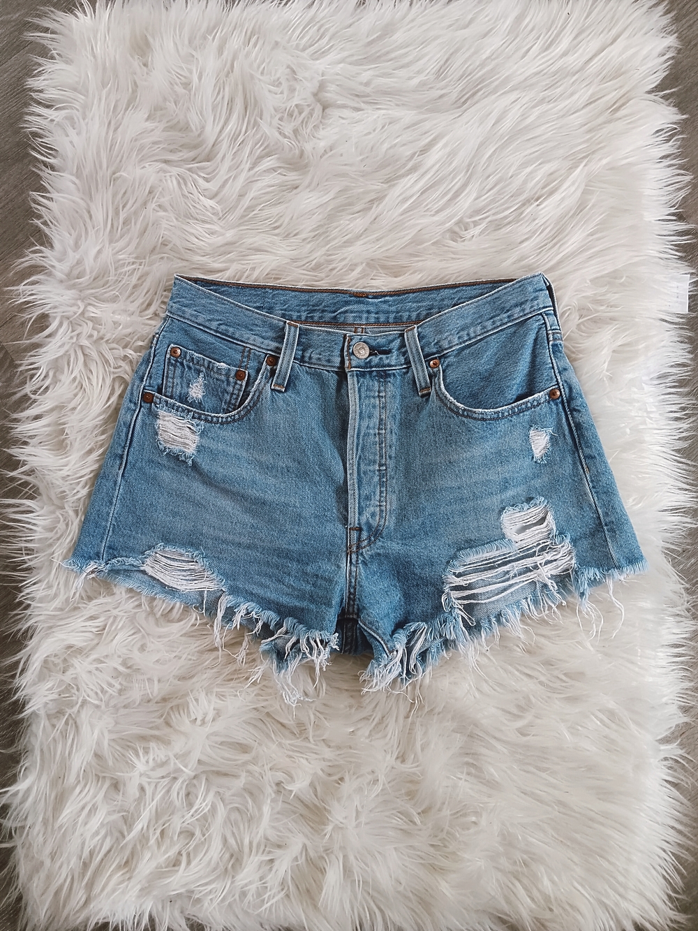 Levi's 501 Distressed High Rise Denim Jean Shorts